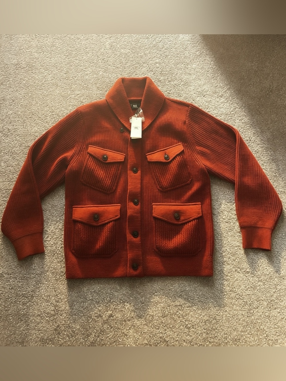 🍁Ralph Lauren RRL Men’s Wool-Cotton Shawl-Collar Cardigan🍁 - Picture 7 of 11